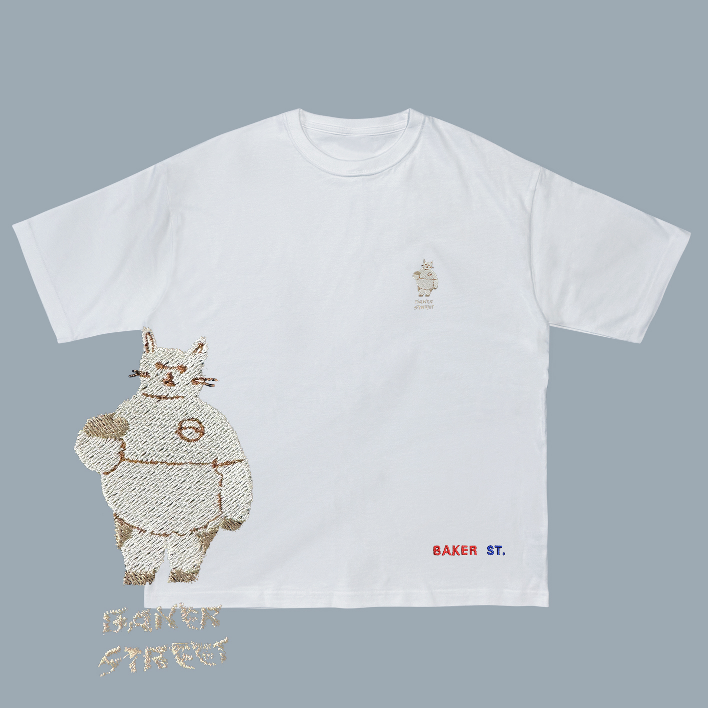 Embroidery-杯杯駝 刺繡  寬版落肩  短T