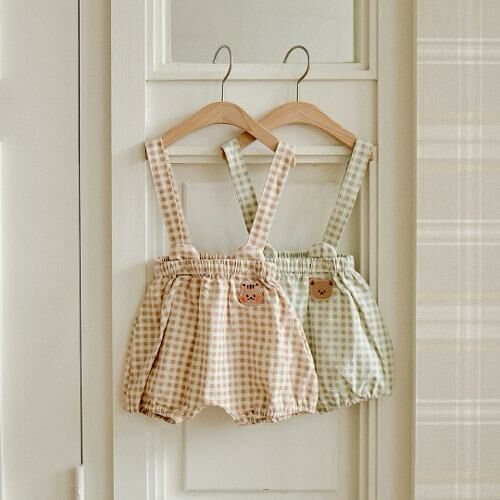 24S/S🌸Pure清新校園風系列-格子燈籠吊帶褲