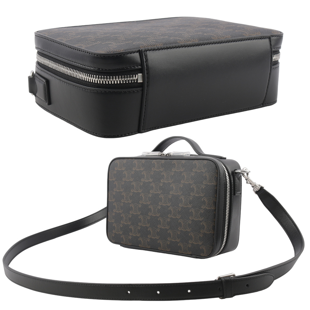 【CELINE】Triomphe 帆布方盒手提/斜背二用郵差包(黑色) 113872EVJ.38SI