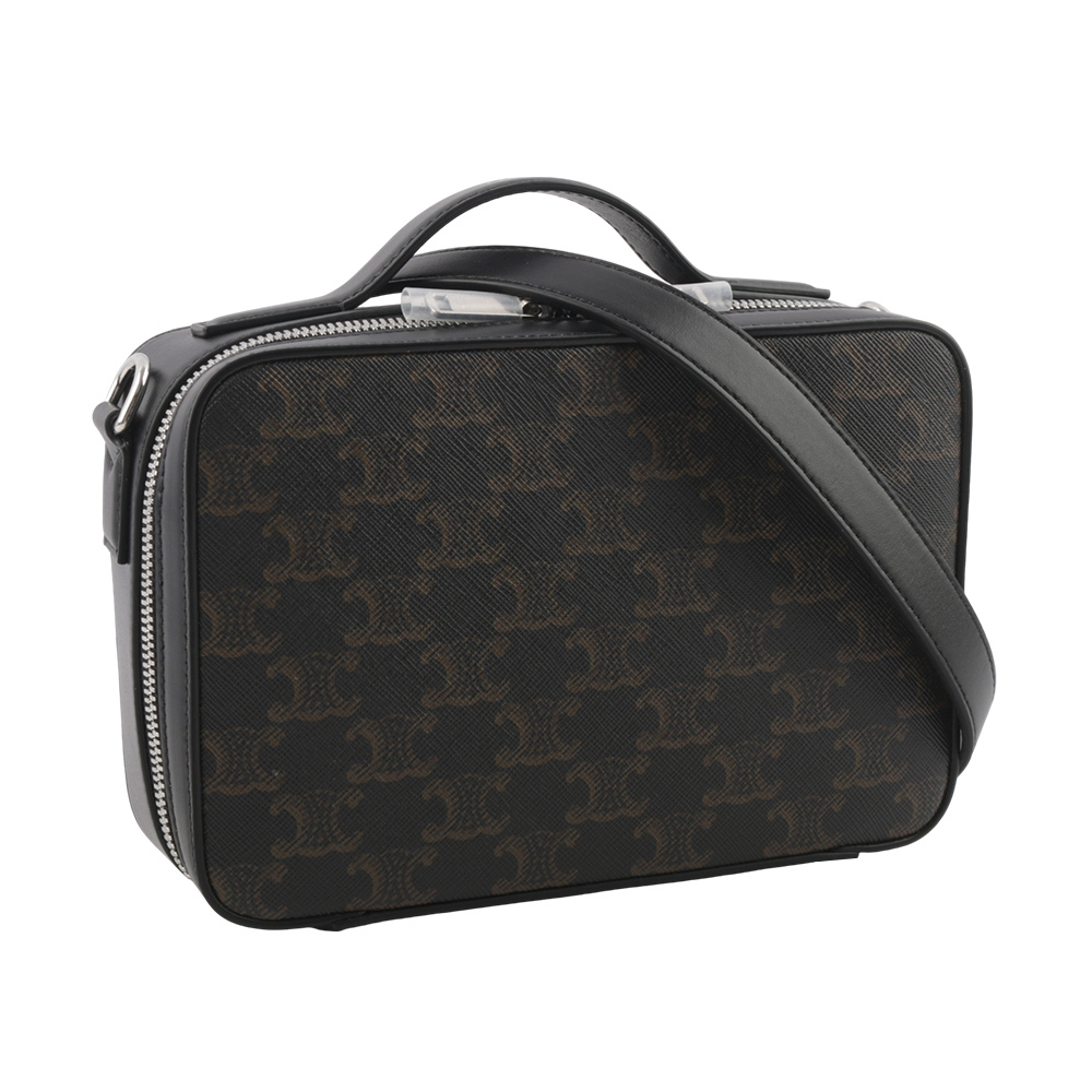 【CELINE】Triomphe 帆布方盒手提/斜背二用郵差包(黑色) 113872EVJ.38SI