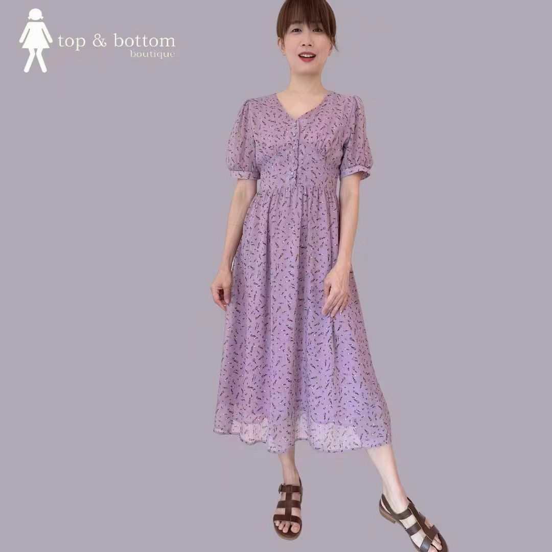 S/SLEEVE BUTTON FLORAL MIDI DRESS
