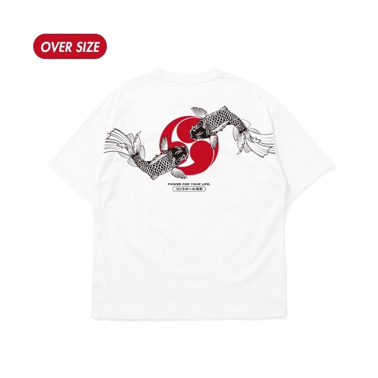 XCTRL 巴紋鯉魚跨背寬版短T-白