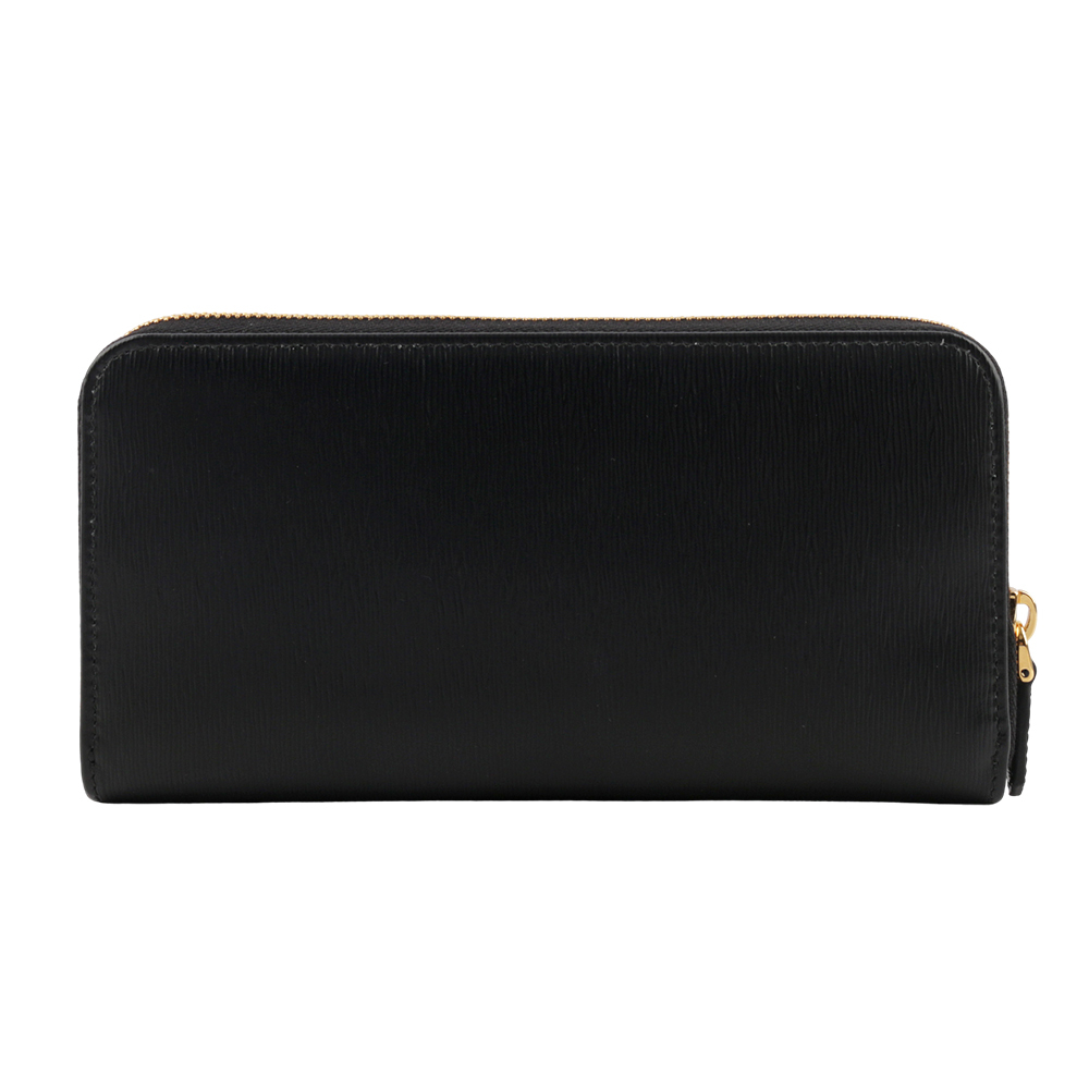 【PRADA】三角牌Logo水波紋皮革ㄇ型拉鏈長夾(黑色) 1ML506 2DDU F0002