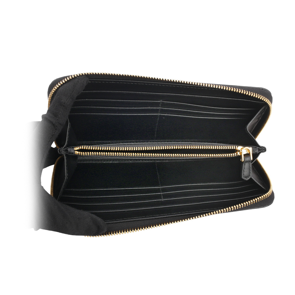 【PRADA】三角牌Logo水波紋皮革ㄇ型拉鏈長夾(黑色) 1ML506 2DDU F0002