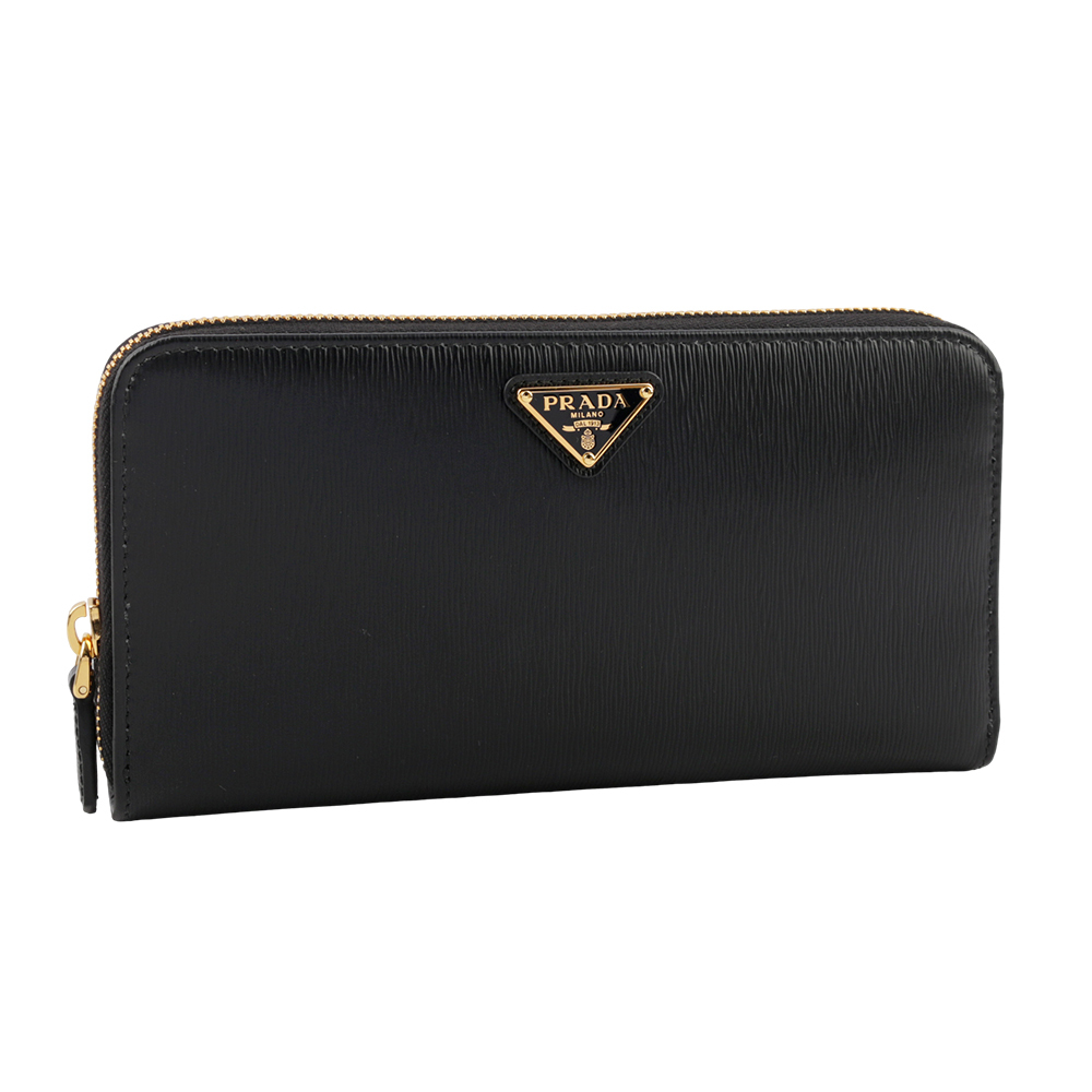 【Prada】三角牌Logo水波紋皮革ㄇ型拉鏈長夾