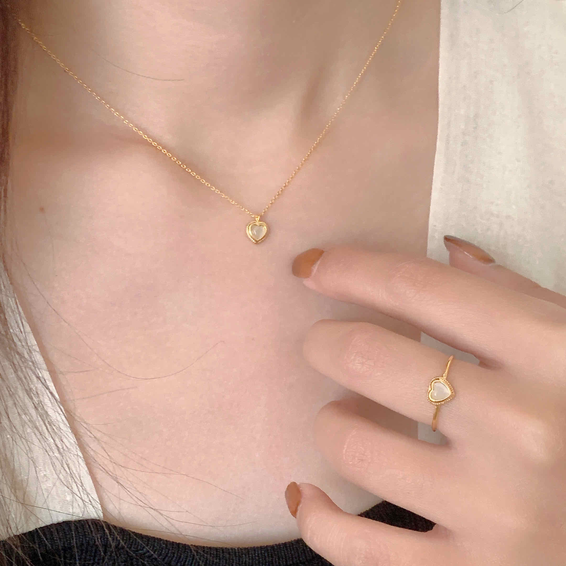 🇰🇷925 silver 花邊愛心貓眼石項鍊｜2 color