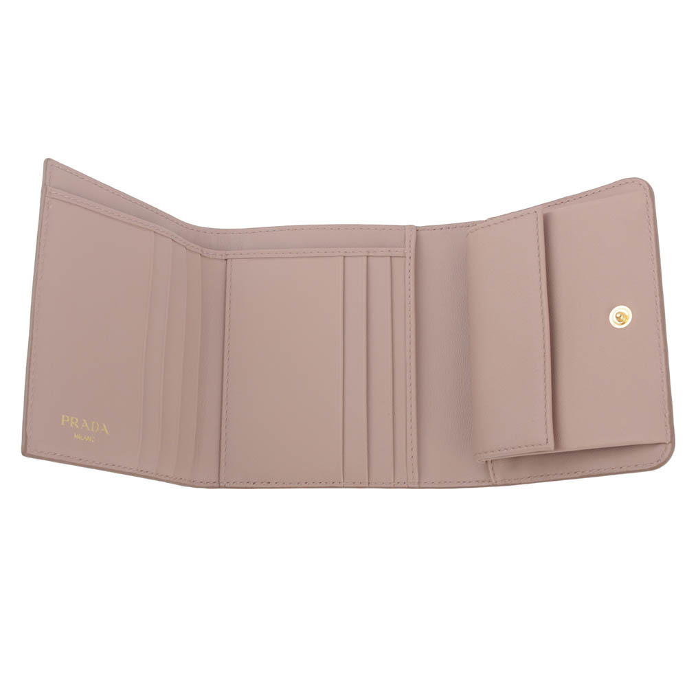 【PRADA】三角牌LOGO水波紋皮革暗釦三折短夾(藕粉色)  1MH176 2B6P F0236