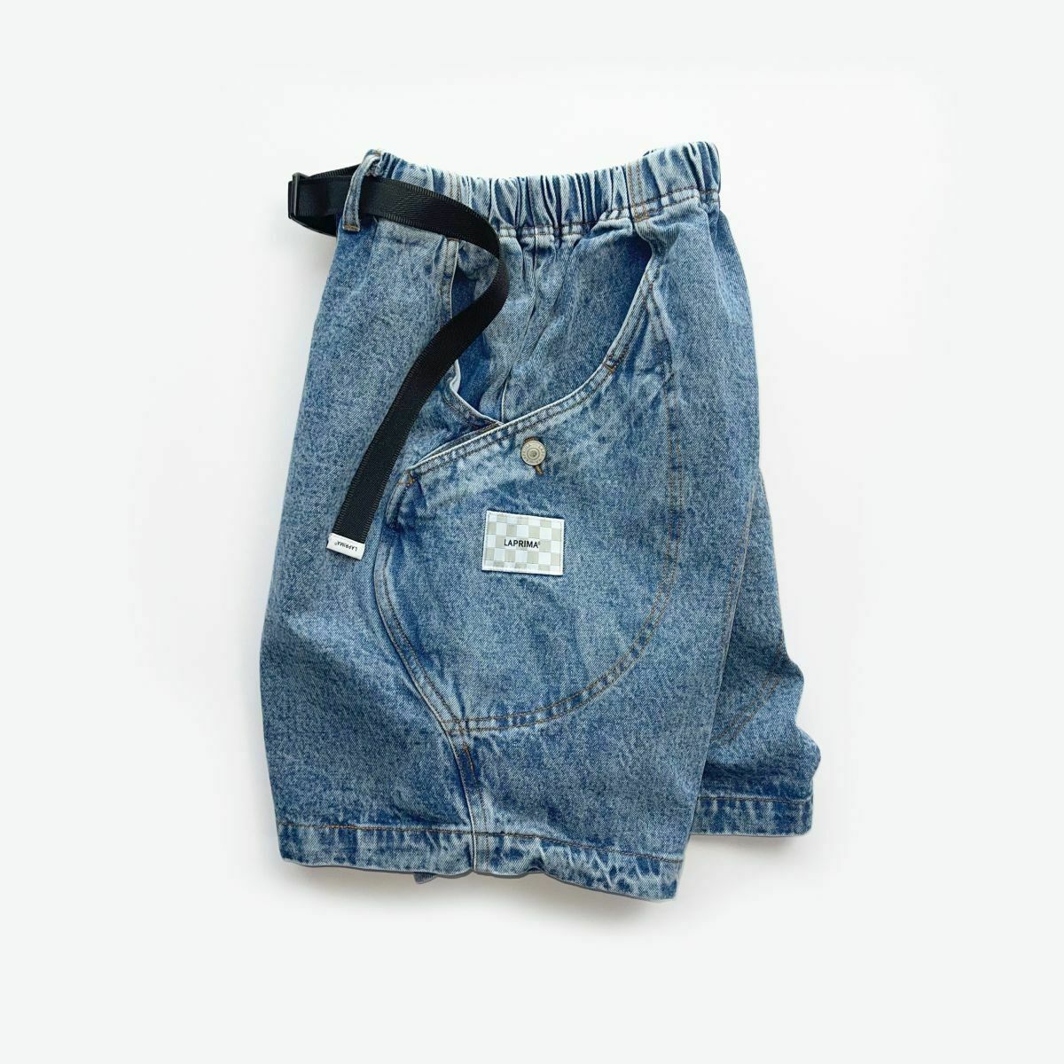 LAPRIMA 水洗重磅牛仔弧形六袋短褲