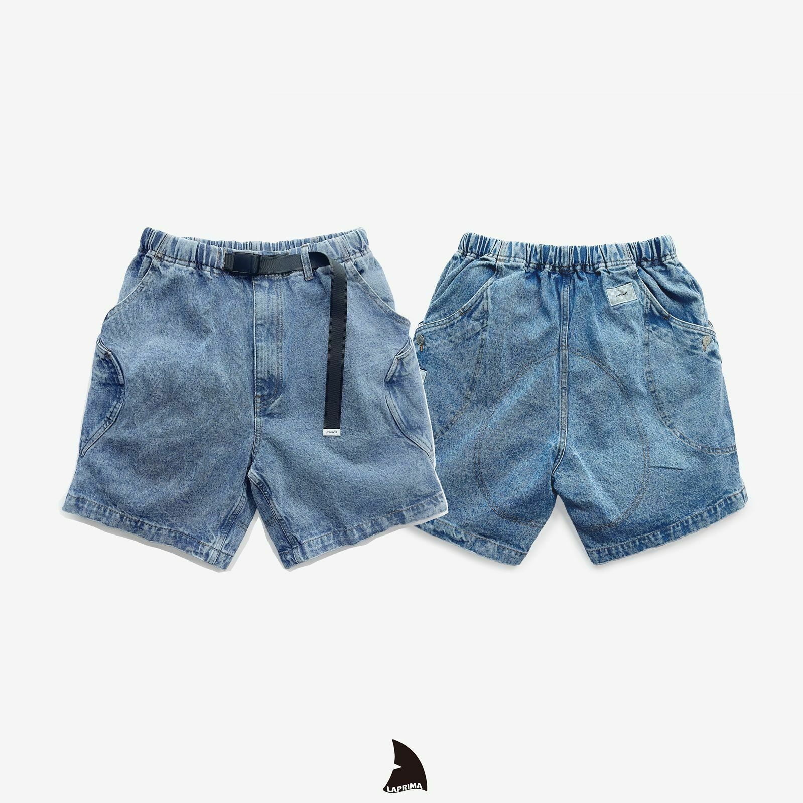 LAPRIMA 水洗重磅牛仔弧形六袋短褲