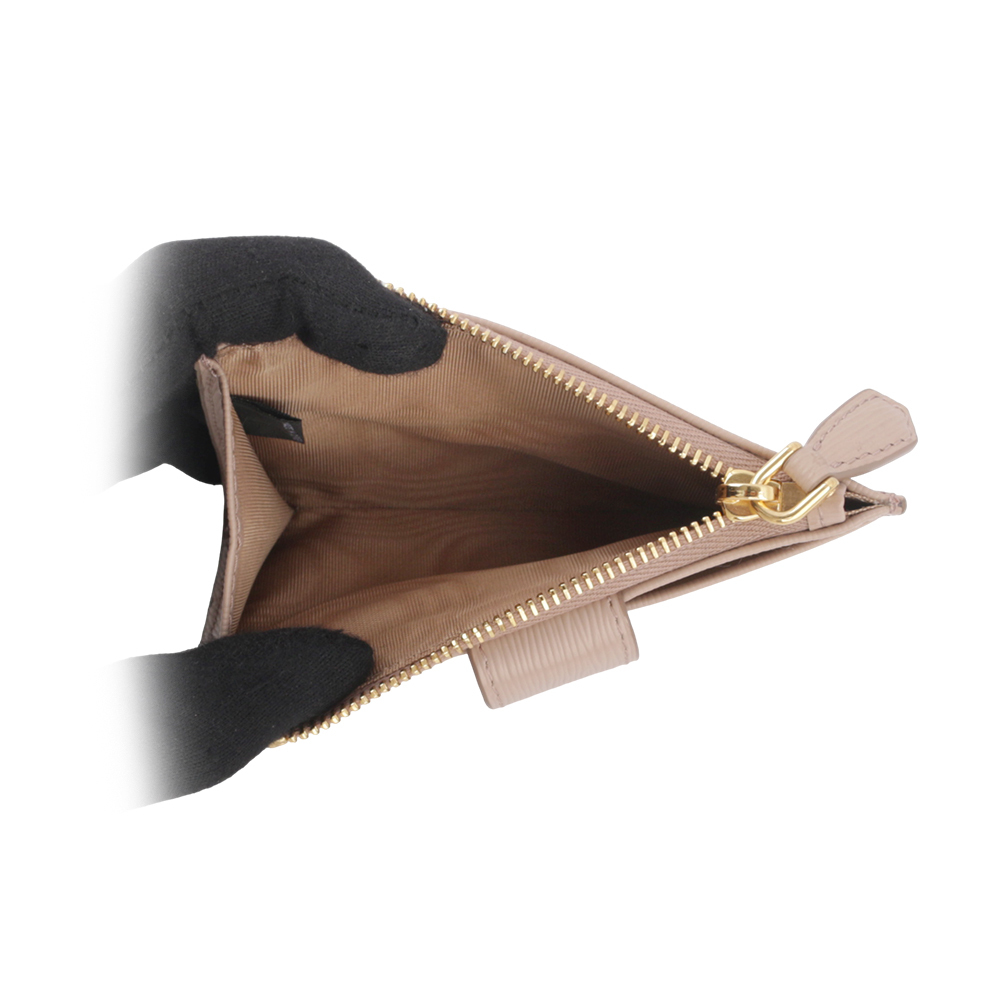 【PRADA】金色Logo 水波紋釦式卡夾/拉鍊零錢包(藕粉色) 1MC026 2B6P F0236