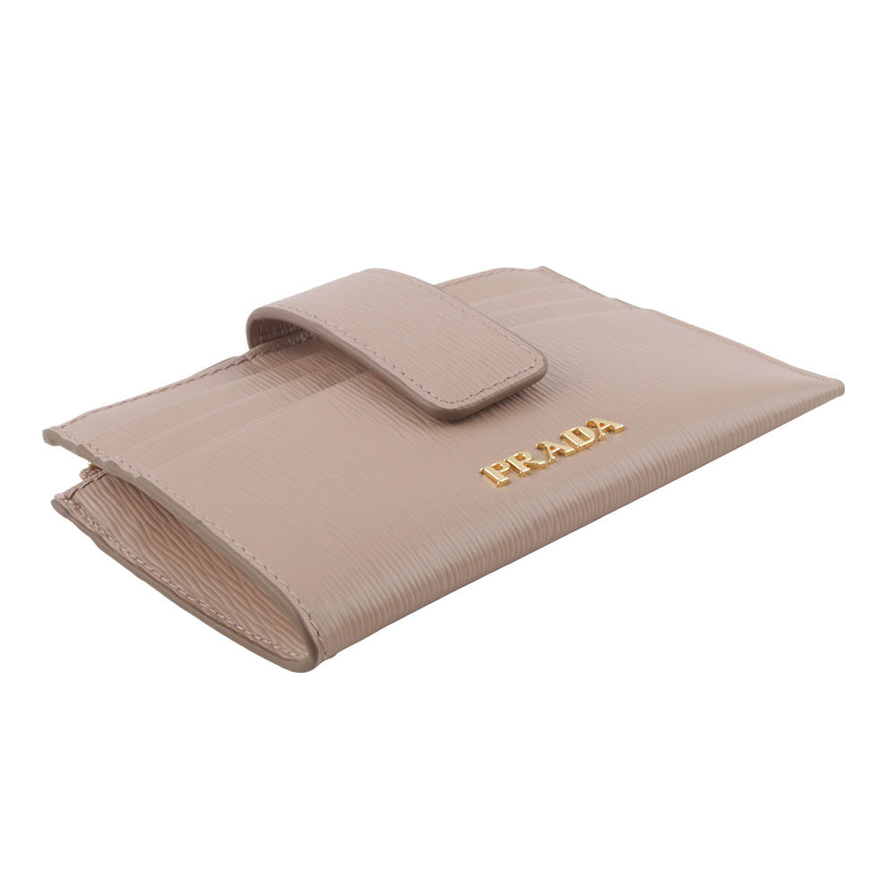 【PRADA】金色Logo 水波紋釦式卡夾/拉鍊零錢包(藕粉色) 1MC026 2B6P F0236