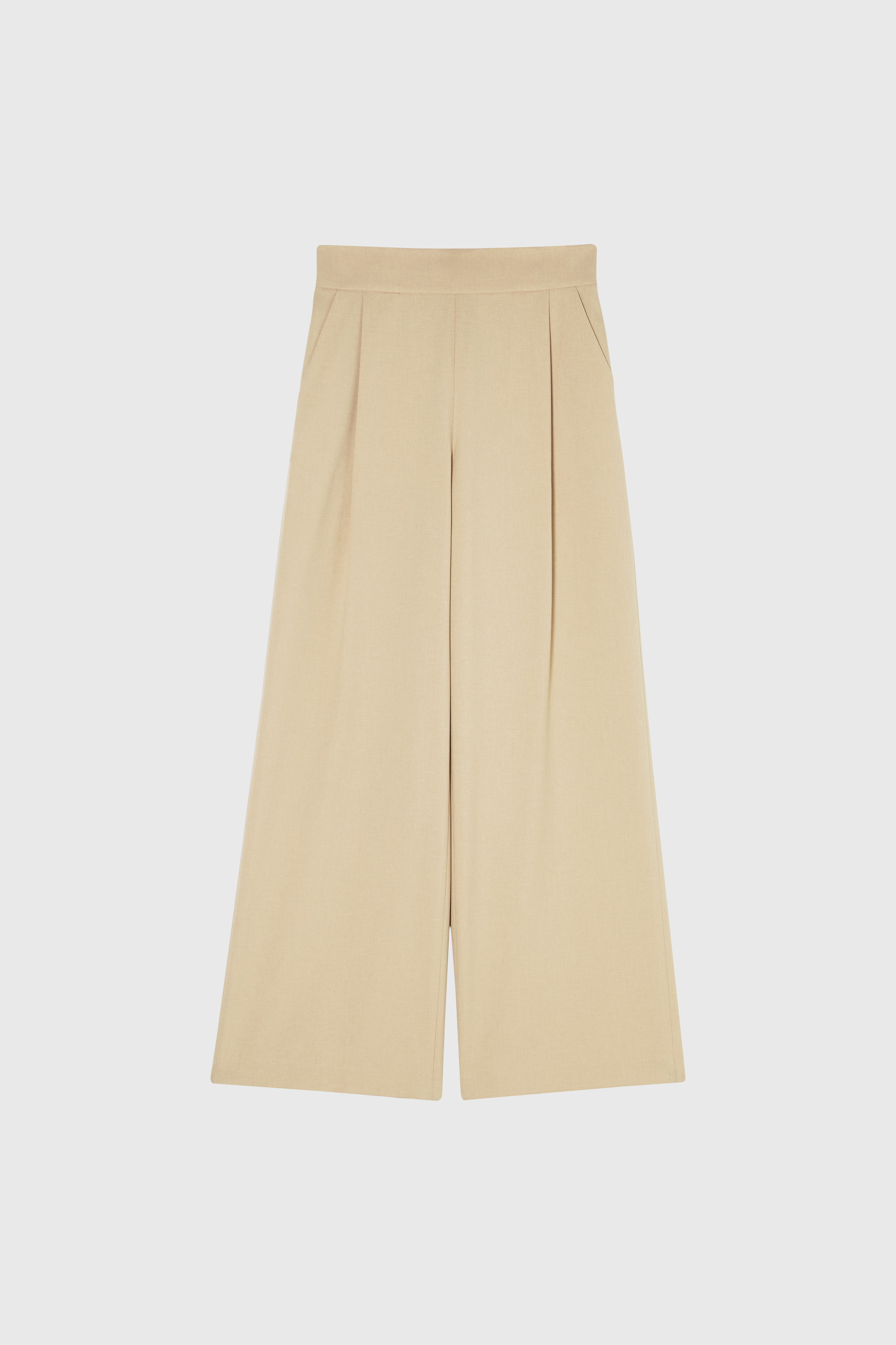 LANA 高腰打褶寬褲 女（卡其）