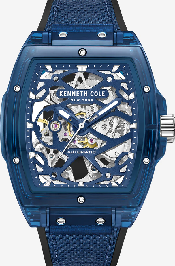 萬年鐘錶 - KENNETH COLE  美國紐約品牌   酒桶型透視機芯機械橡膠錶帶男錶 KCWGR0037302 錶徑50MM