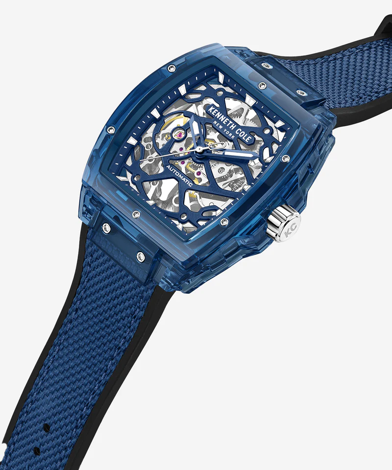 萬年鐘錶 - KENNETH COLE  美國紐約品牌   酒桶型透視機芯機械橡膠錶帶男錶 KCWGR0037302 錶徑50MM