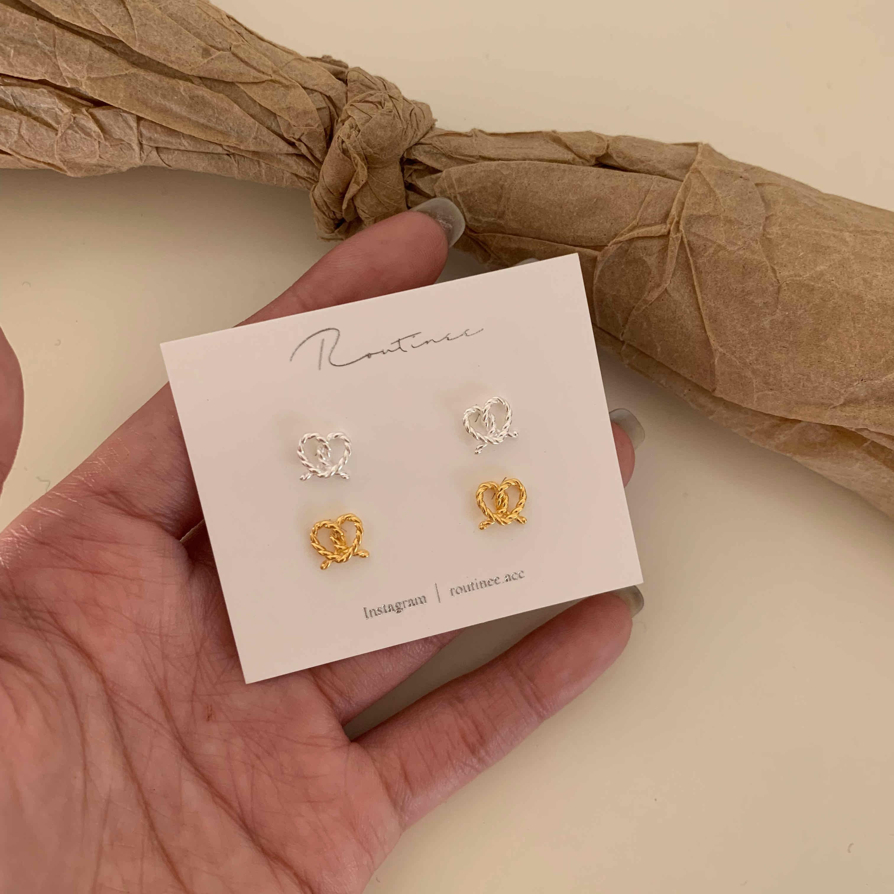 🇰🇷925 silver 麻花紐結麵包耳環｜2 color