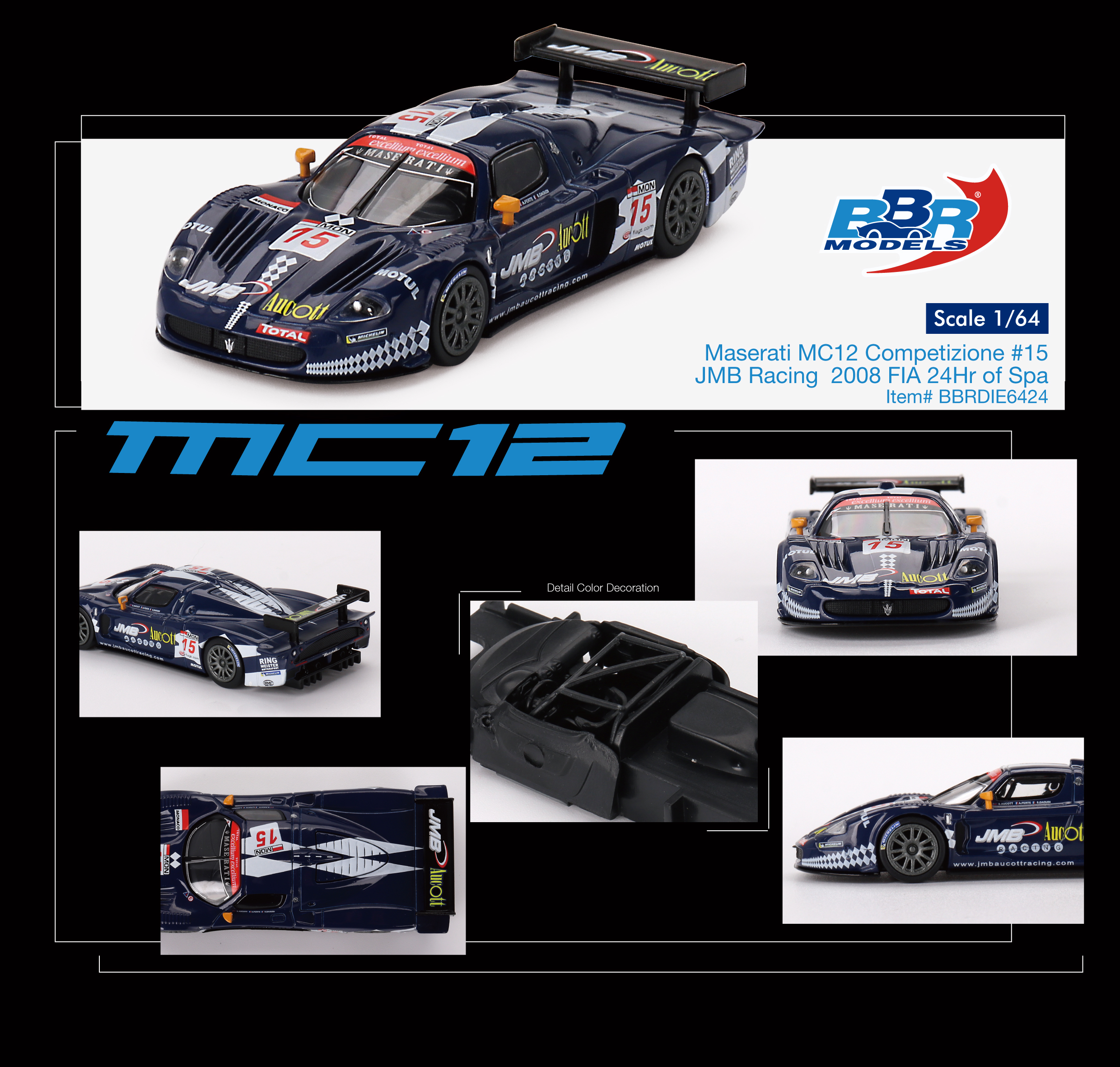 BBR Models 1/64 瑪莎拉蒂 Maserati MC12 Competizione #15 JMB Racing  2008 FIA 24Hr of Spa