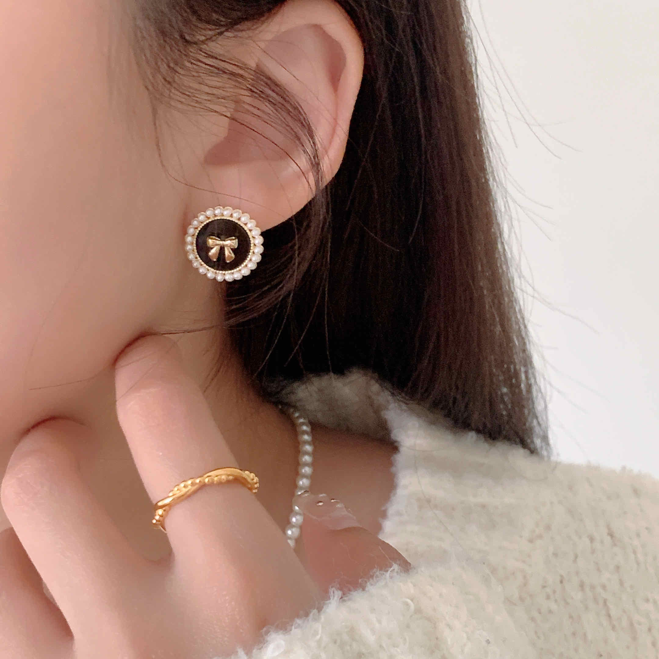 🇰🇷小香蝴蝶結珍珠耳環 純銀針｜2 color