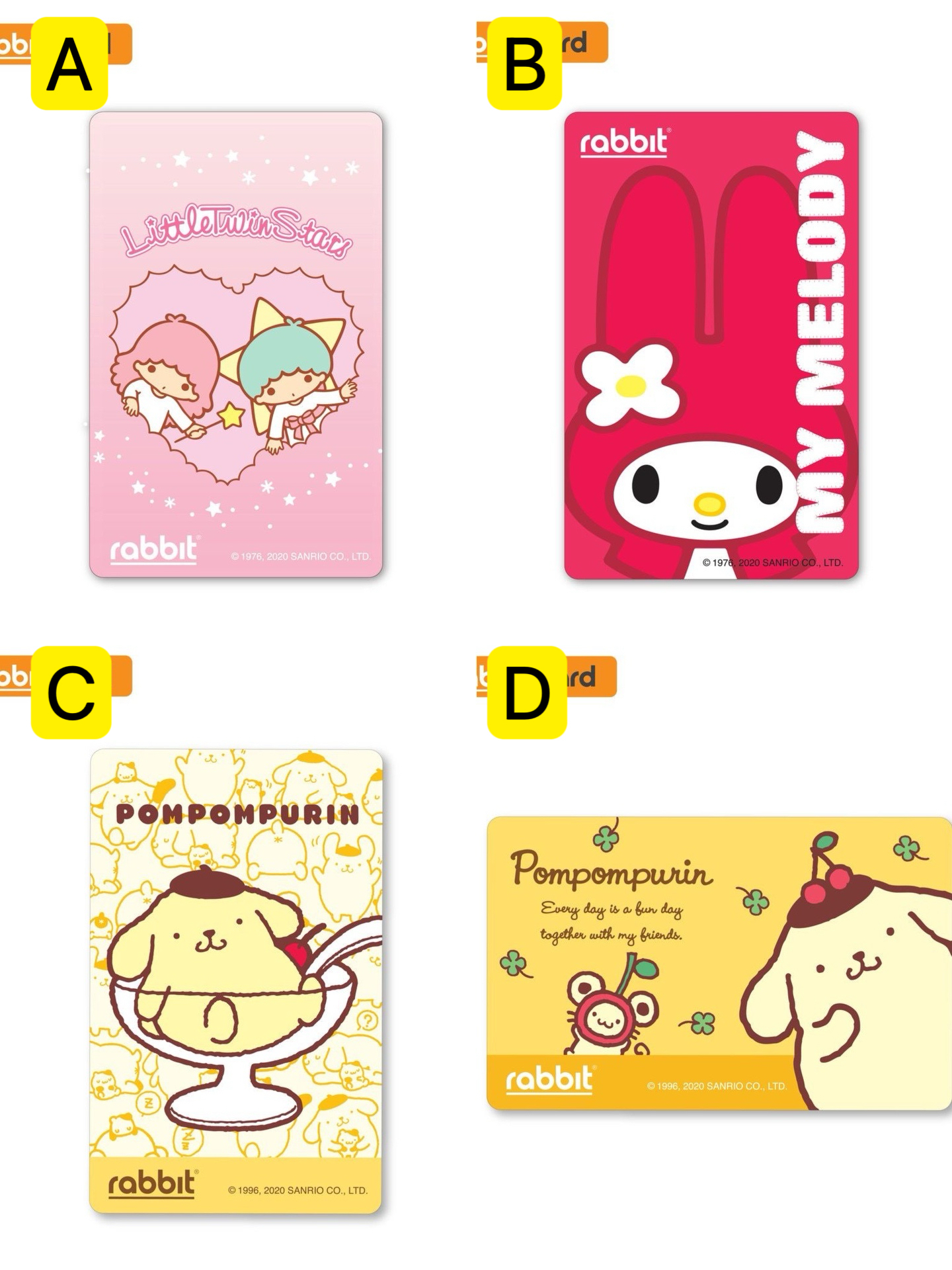 泰國限量版 little twin stars/My Melody/布甸狗 Rabbit card BTS卡