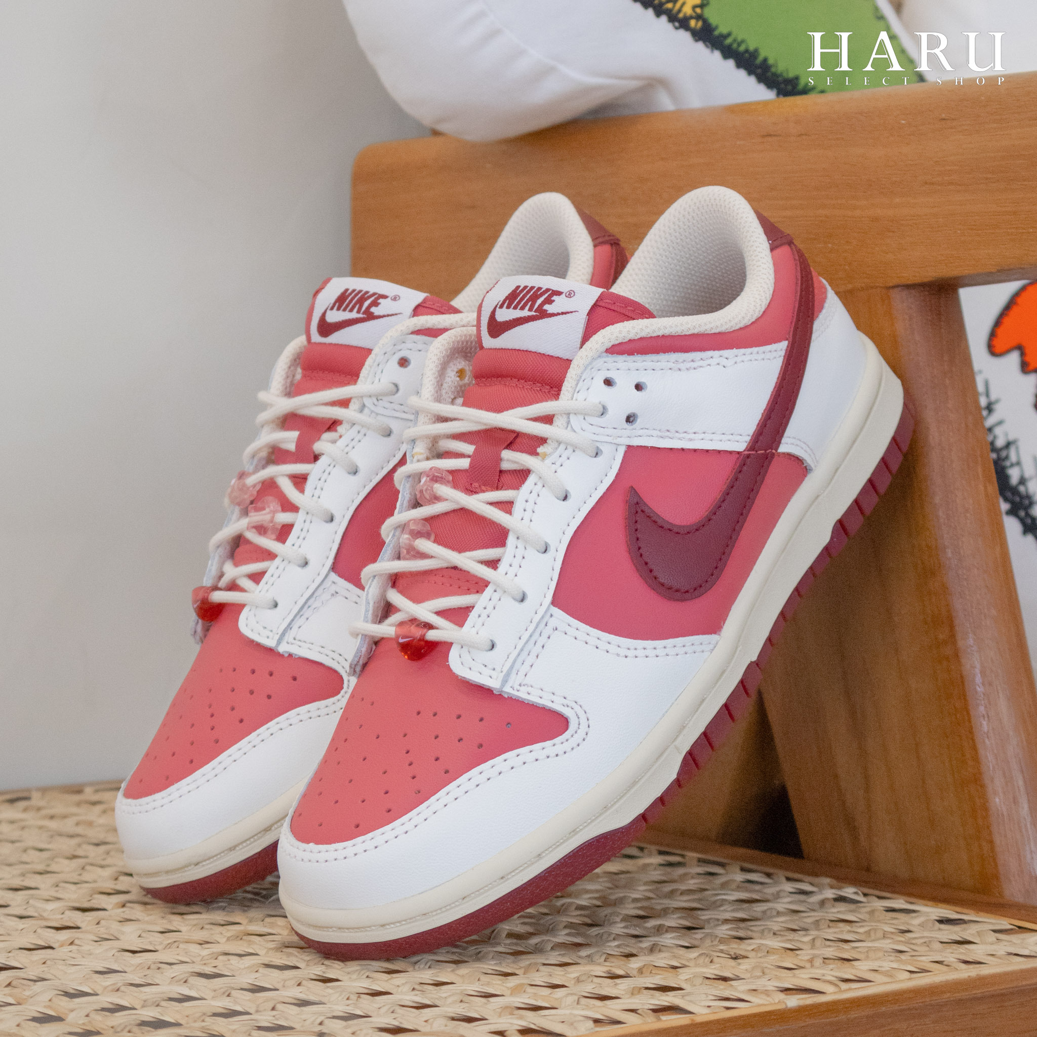 現貨 NIKE DUNK LOW "VALENTINE'S DAY" 情人節限定 櫻桃粉 白粉紅 拼接 愛心小花串珠 女生復古休閒鞋 HF0736-161