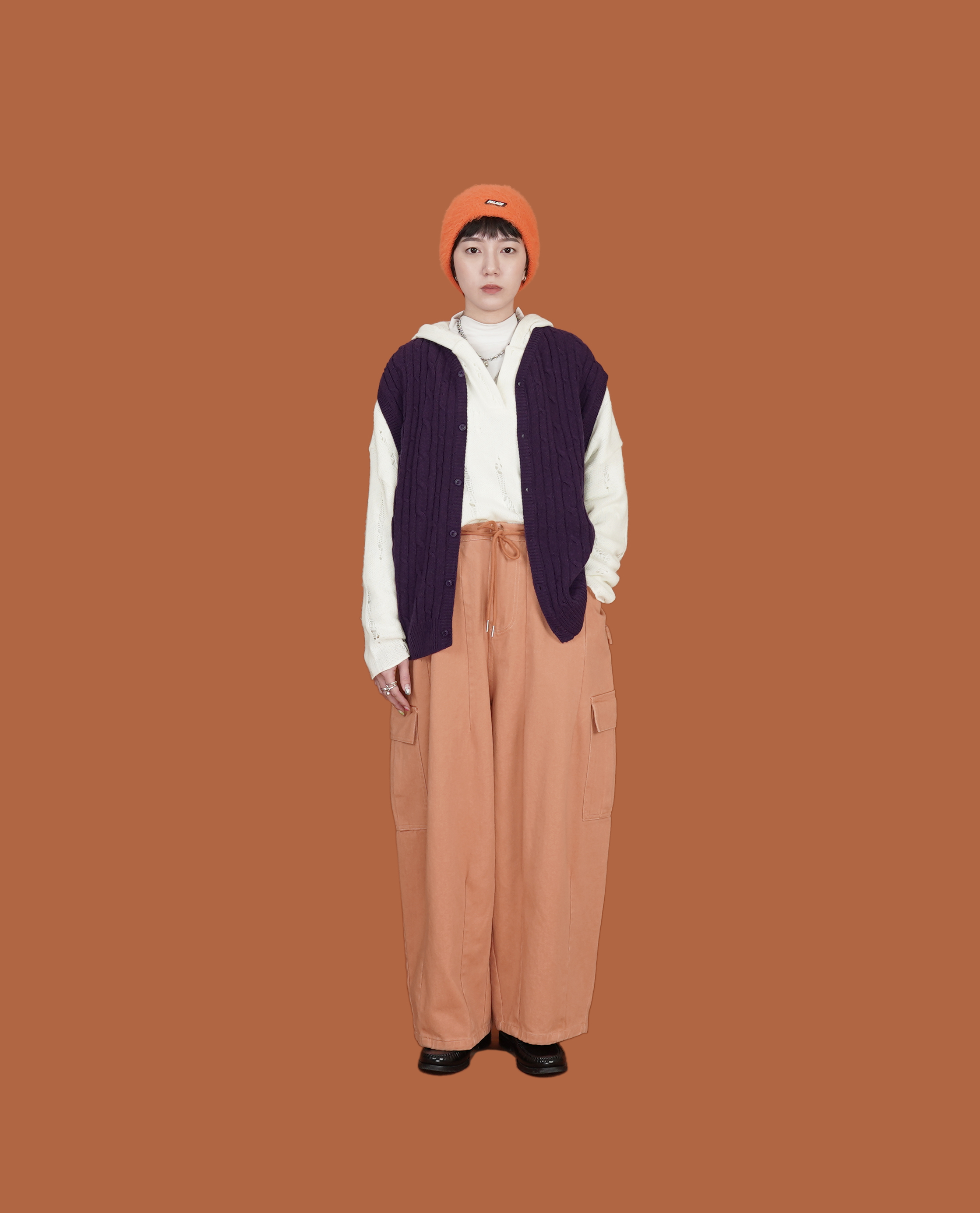 薄針織麻花V領釦子背心