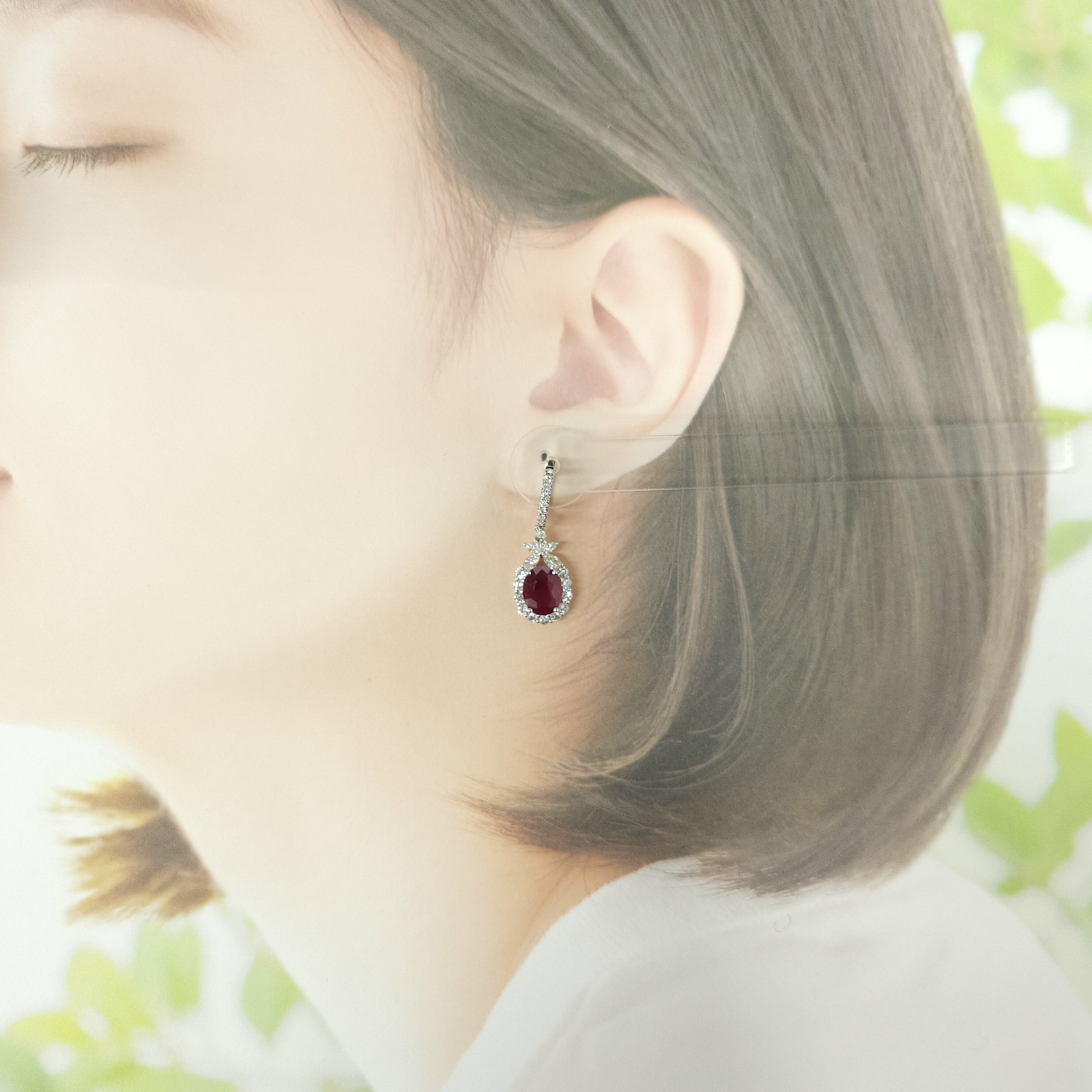 18K White Gold 4.12ct Ruby and Diamond Earring