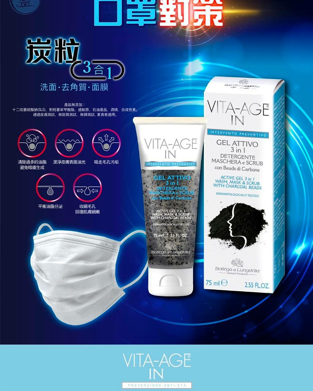 炭粒3合1（洗面．去角質．面膜）