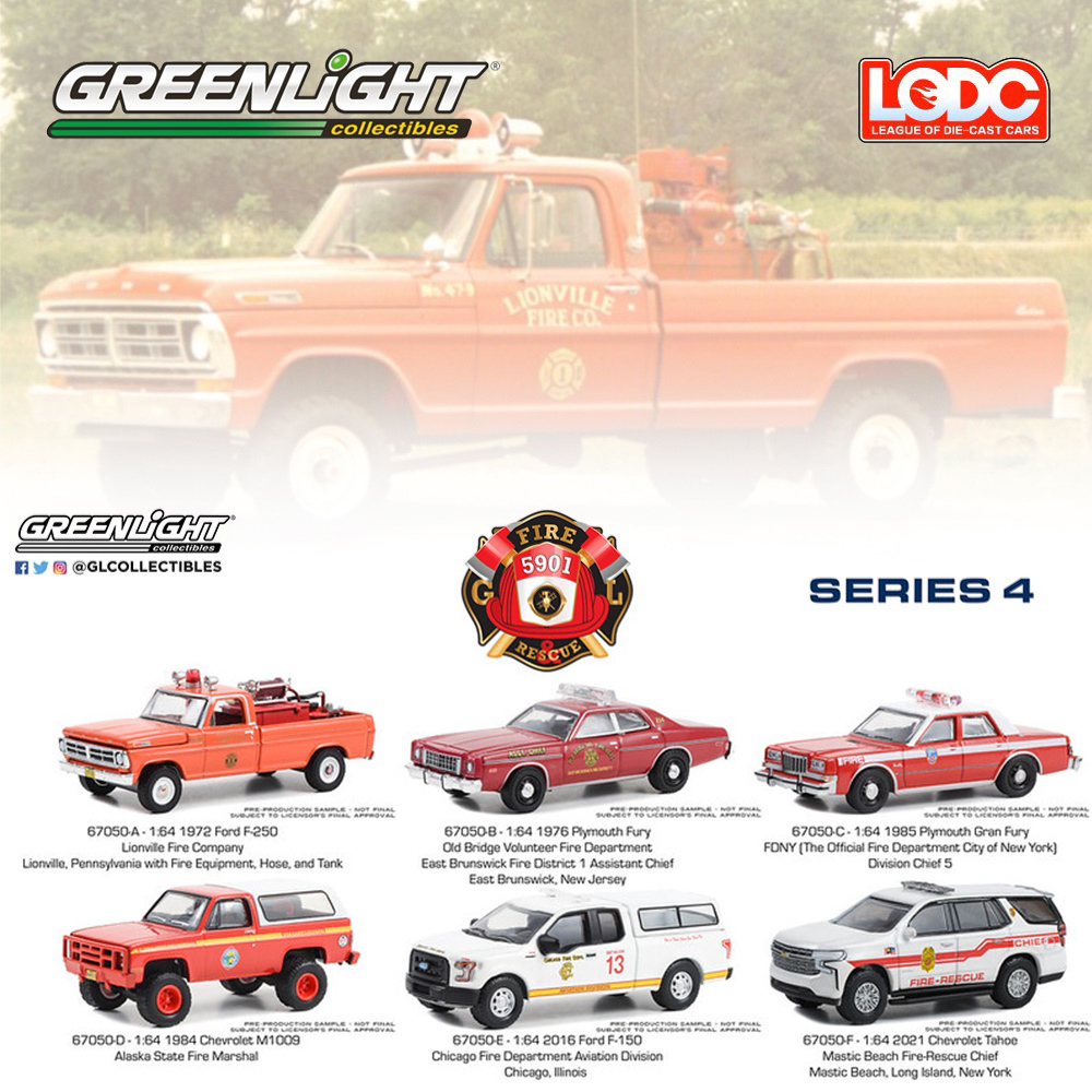 Voiture Miniature Plymouth Fury 1976 - Série Fire & Rescue - Greenlight 1:64 Neuve
