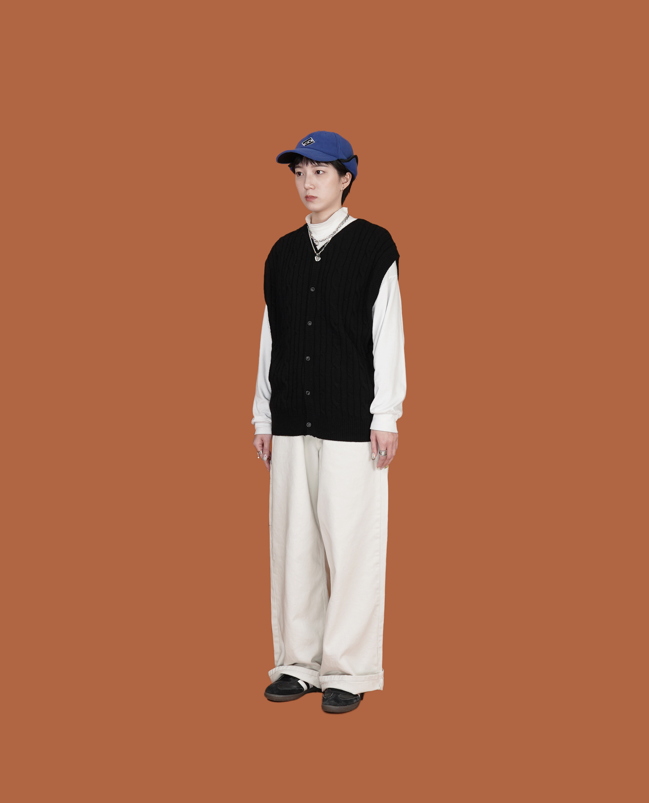 寬直筒畫家白丹寧褲