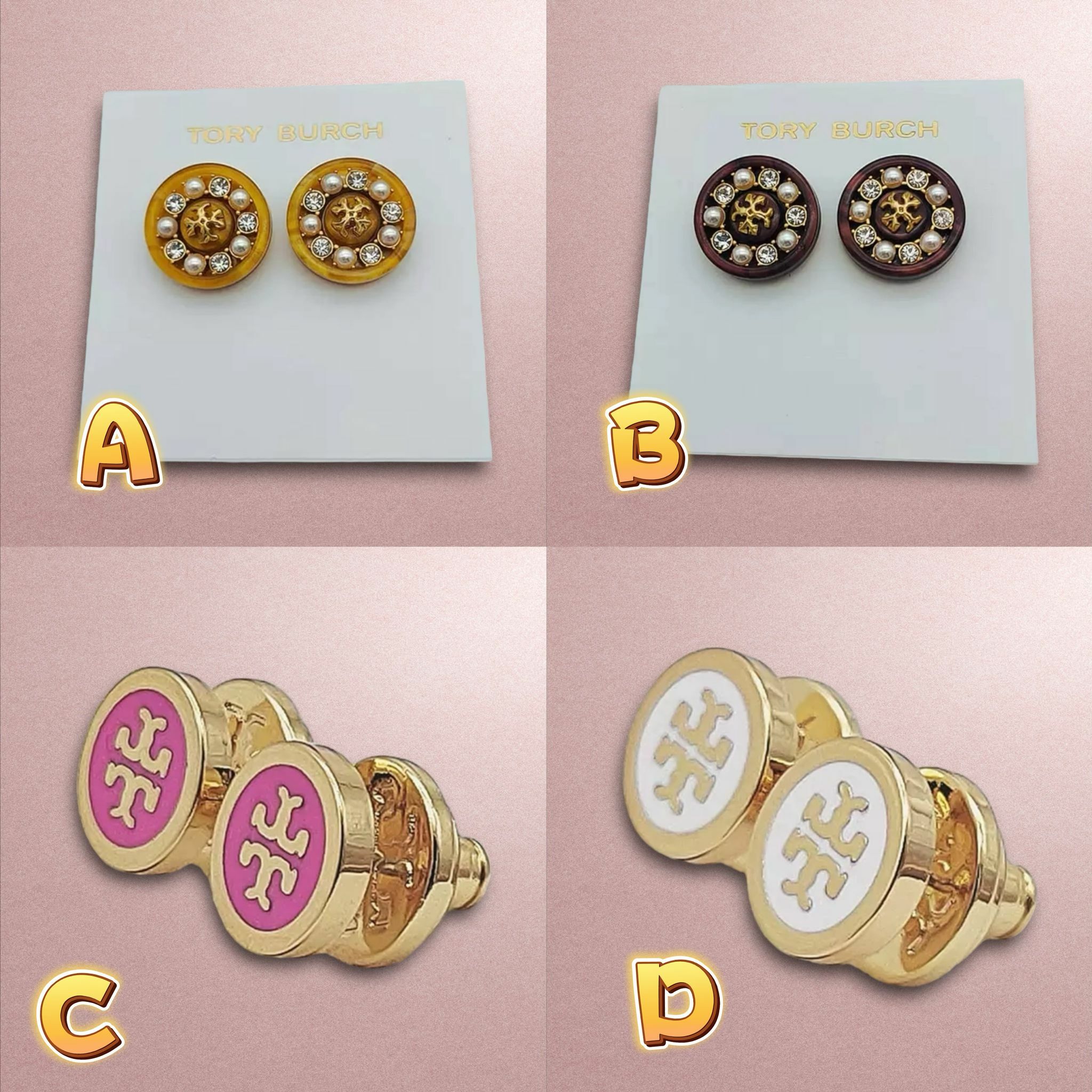 Tory Burch TB logo with Pearl earrings