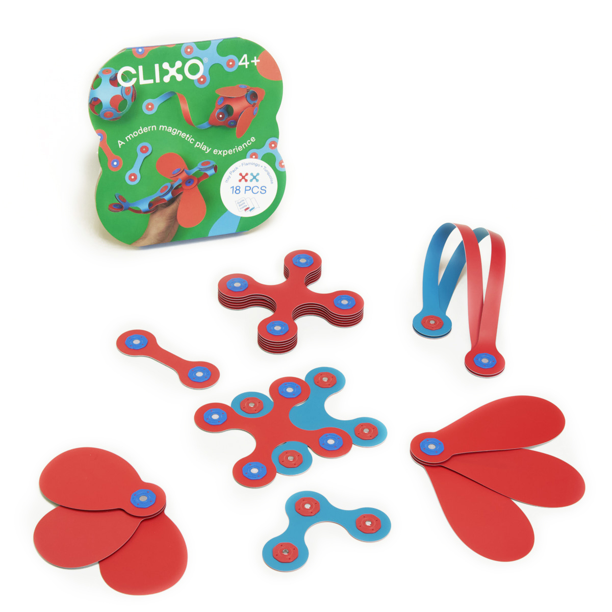 【Clixo 創樂多磁力片】基本組-紅青色18片