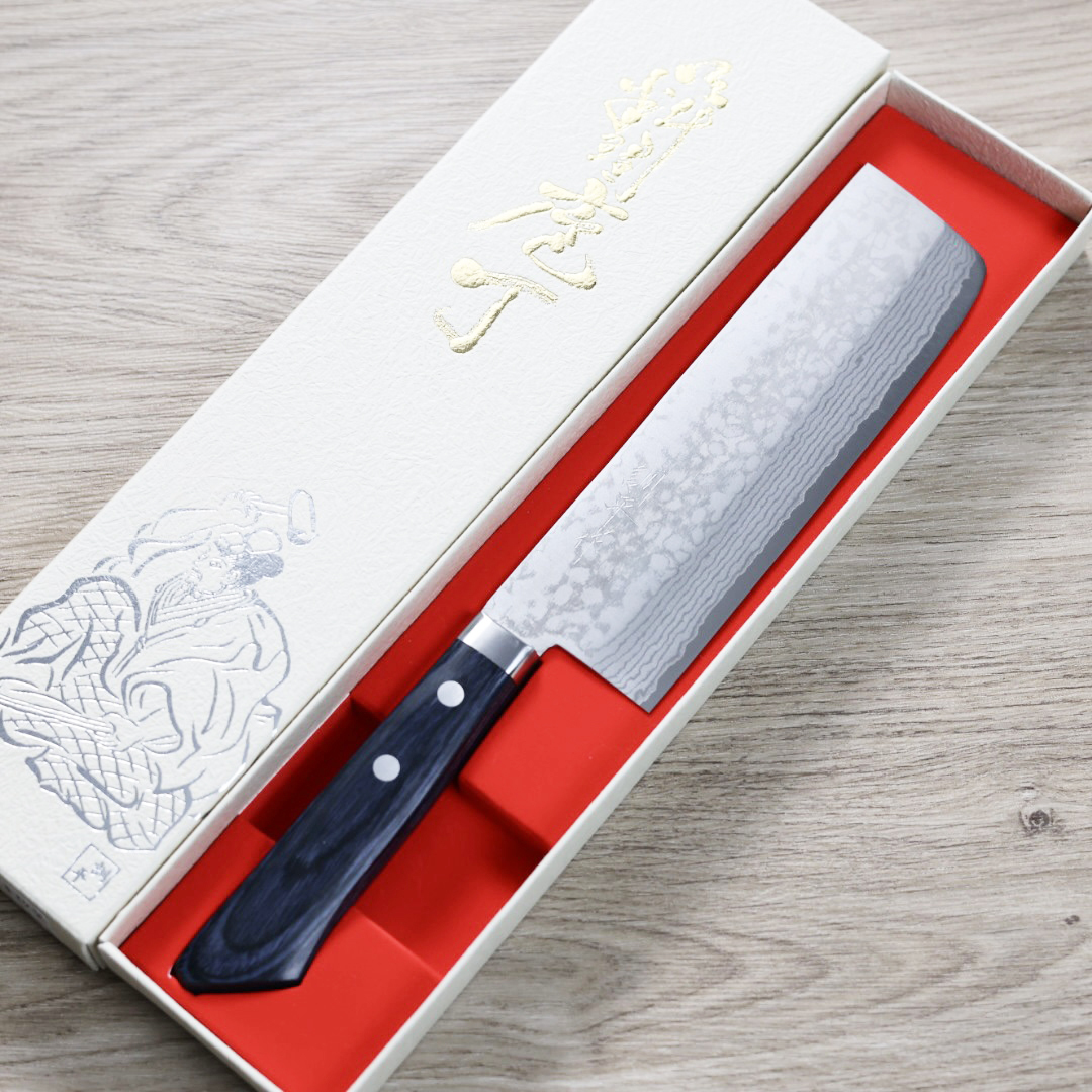 增谷訓生 寬版菜切 165mm VG10鋼 彩流 藍柄