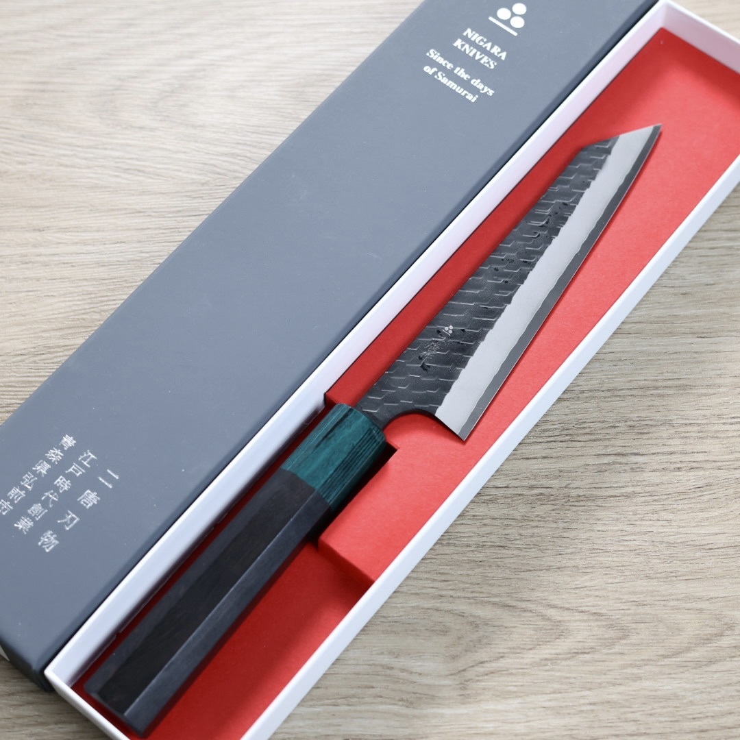 二唐刃物 骨刻 170mm SG2粉末HSS鋼 黑打鎚目