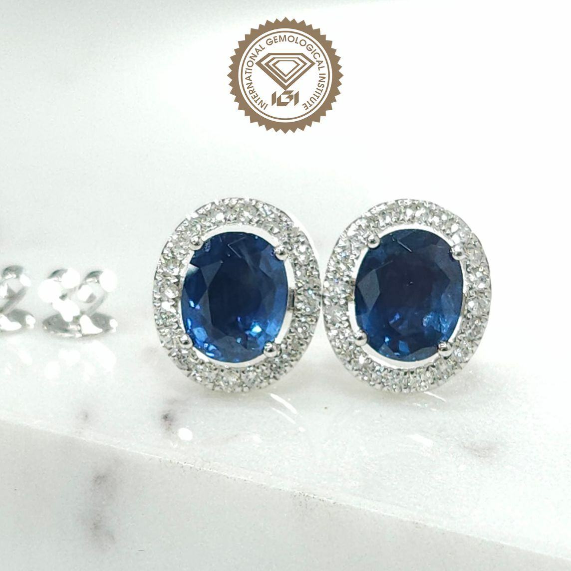 18K White Gold 3.70ct Sapphire and Diamond Earrings