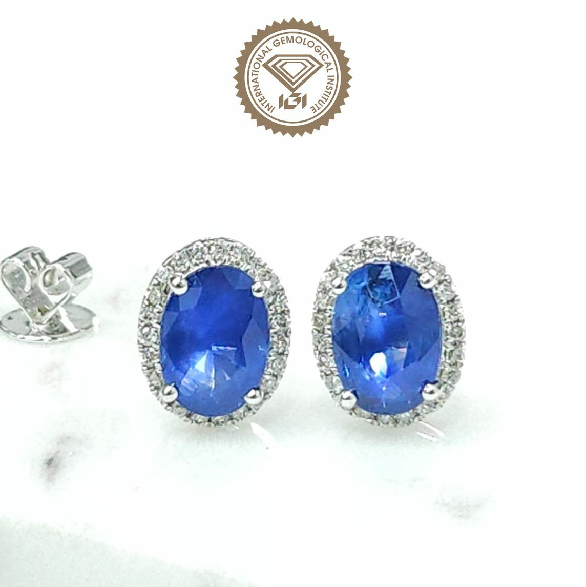 18K White Gold 2.13 Sapphire and Diamond Earrings