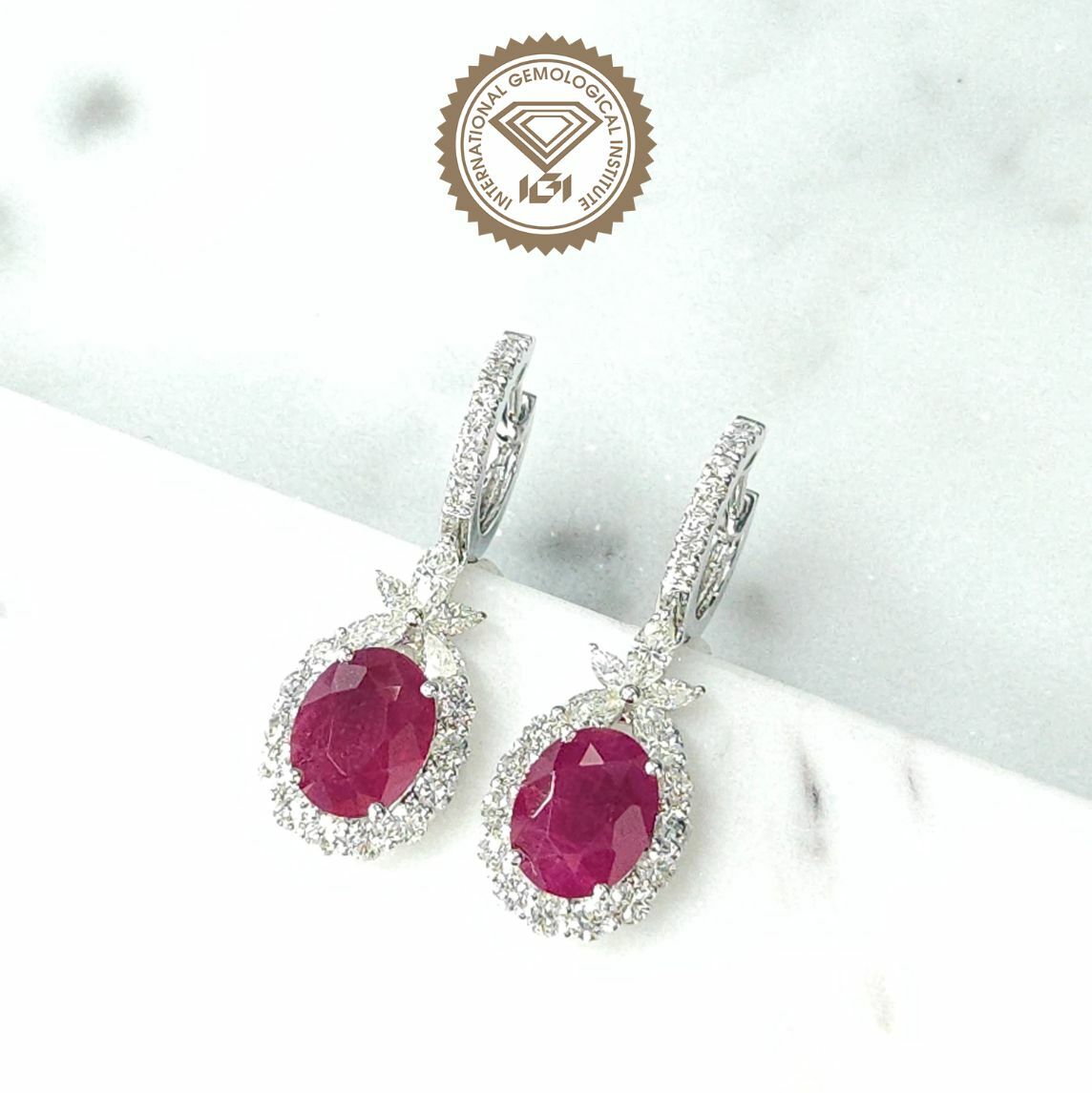 18K White Gold 4.12ct Ruby and Diamond Earring