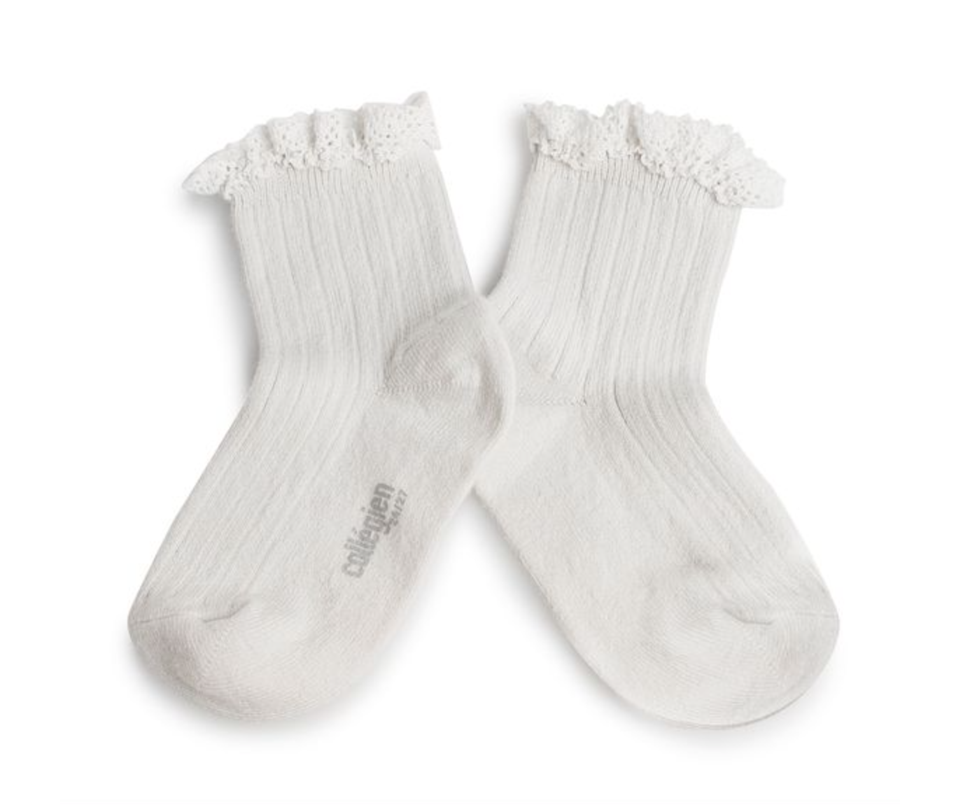 COLLÉGIEN - Lili Lace Trim Ribbed Ankle Socks（Blanc Neige）