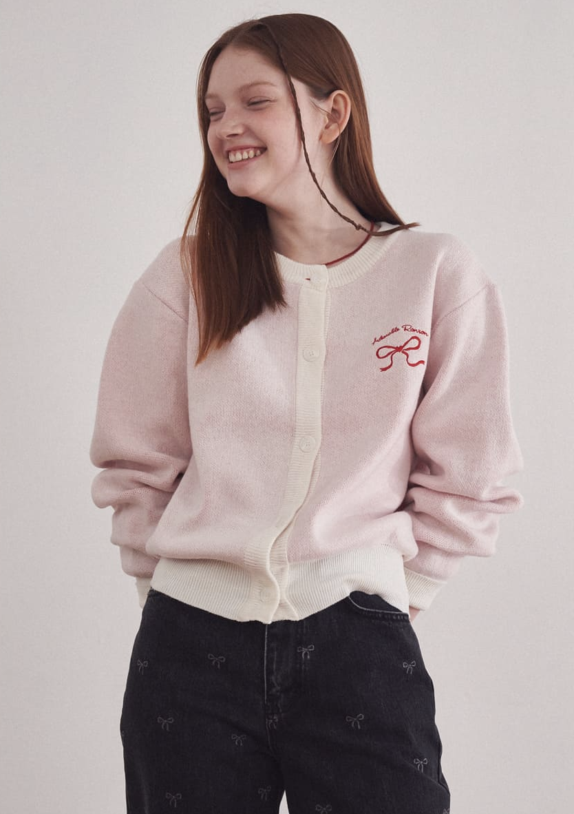 RONRON HEART RIBBON JACQUARD KNIT MELANGE GREY – SeoulSeoul