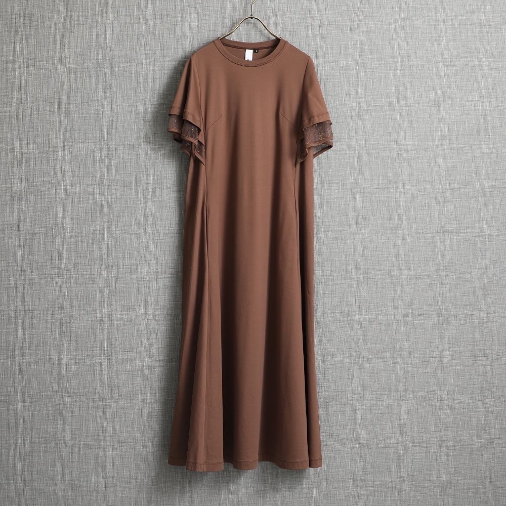 星柄圖蓬袖長版洋裝