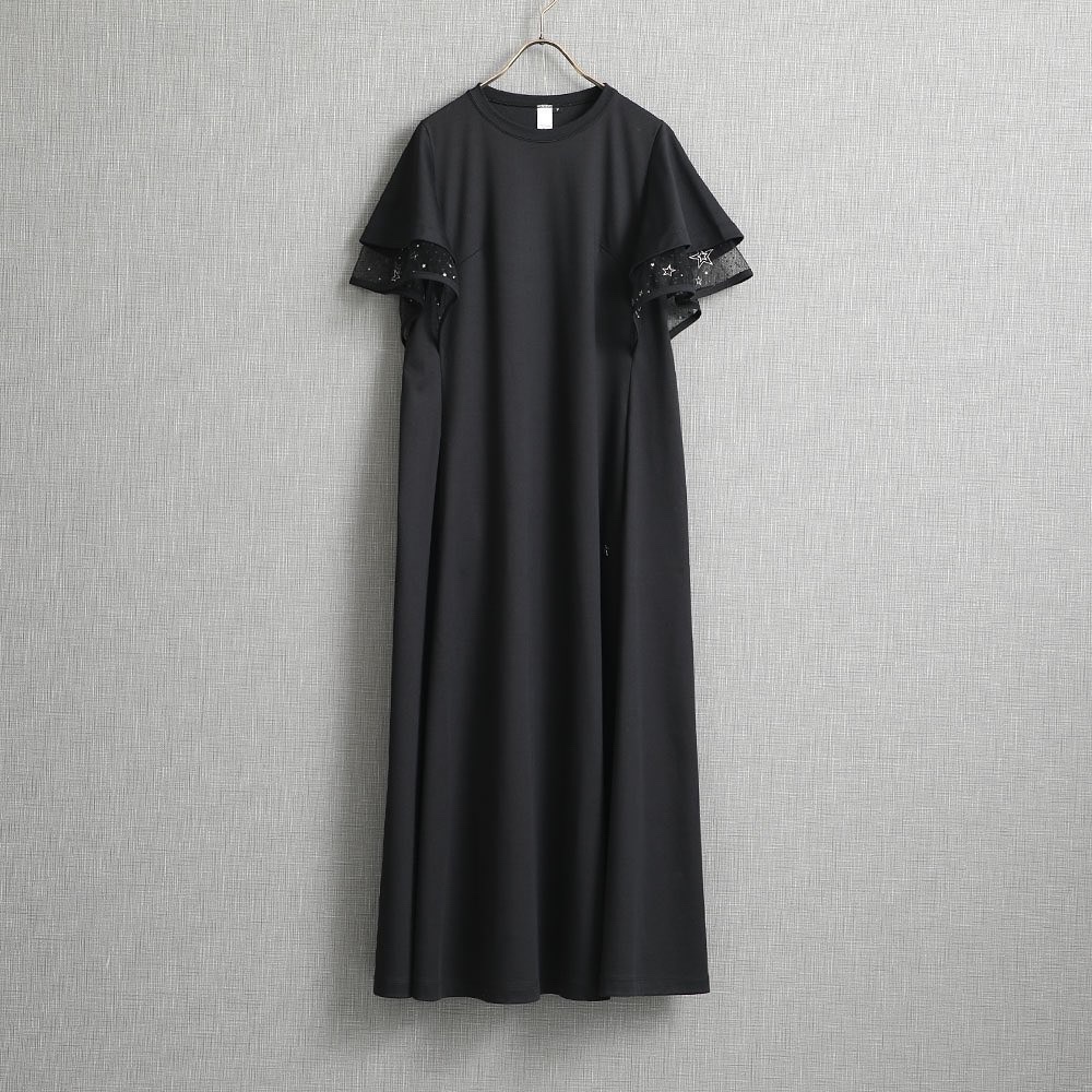 星柄圖蓬袖長版洋裝