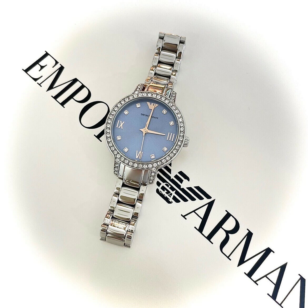 【EMPORIO ARMANI 亞曼尼】沉靜優雅環鑽女錶 AR11585 32mm 現代鐘錶