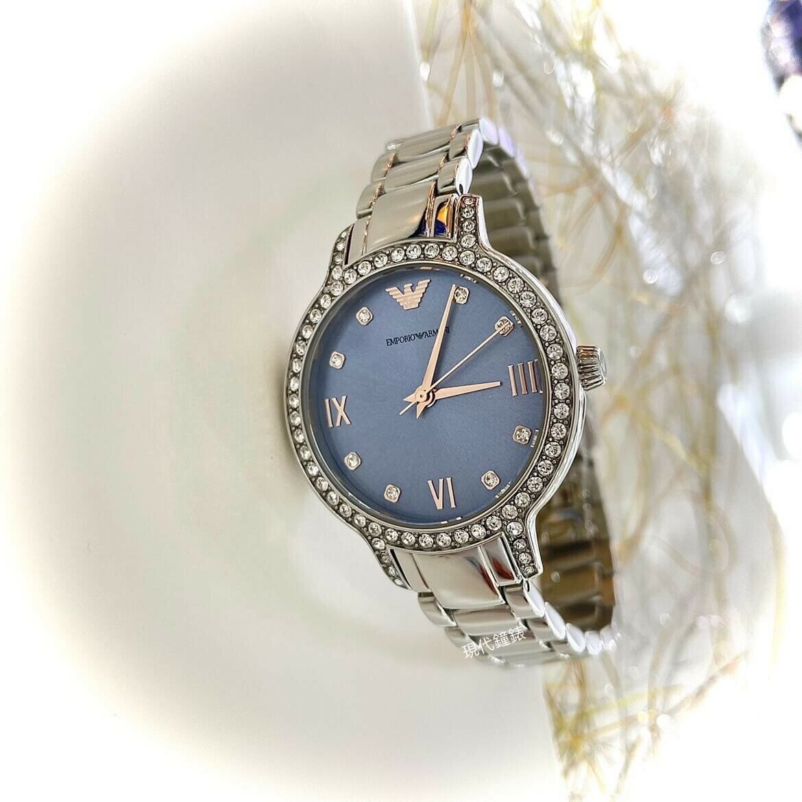 【EMPORIO ARMANI 亞曼尼】沉靜優雅環鑽女錶 AR11585 32mm 現代鐘錶