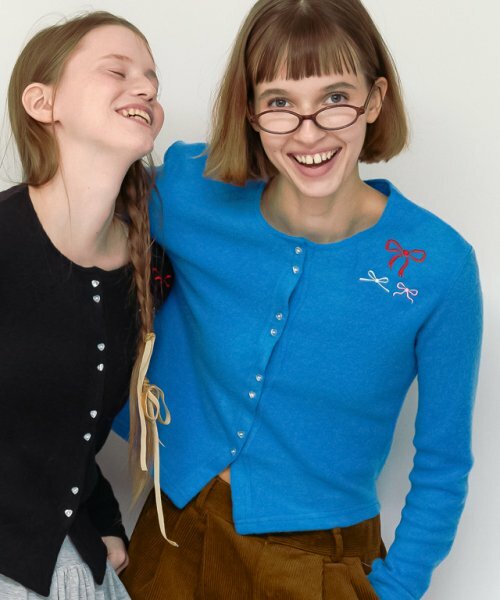 RONRON HEART BUTTON 3 RIBBON CARDIGAN