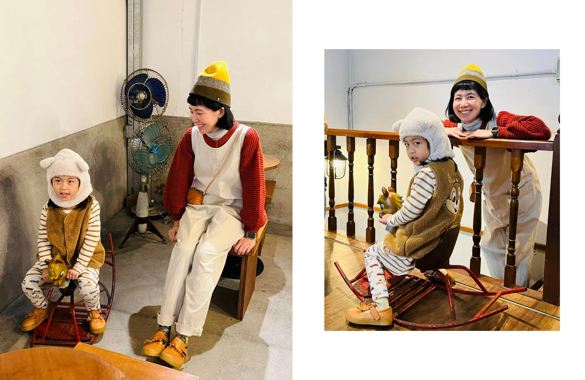 小鳥老師穿著許許兒的紅色針織泡芙袖