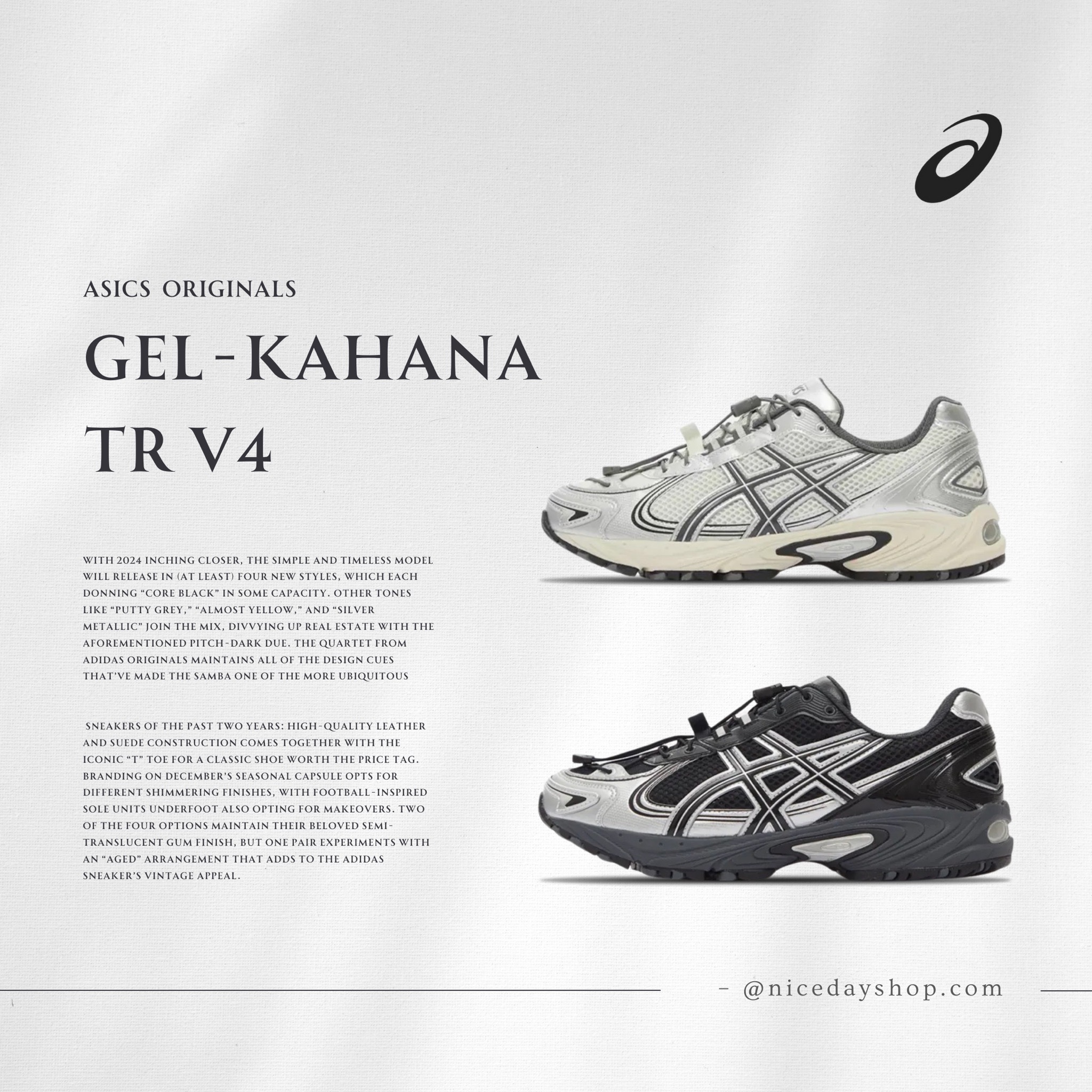 NICEDAY 代購 ASICS Gel-Kahana TR V4 黑銀 白銀 抽繩鞋帶 戶外機能 慢跑 1203A497-001 200