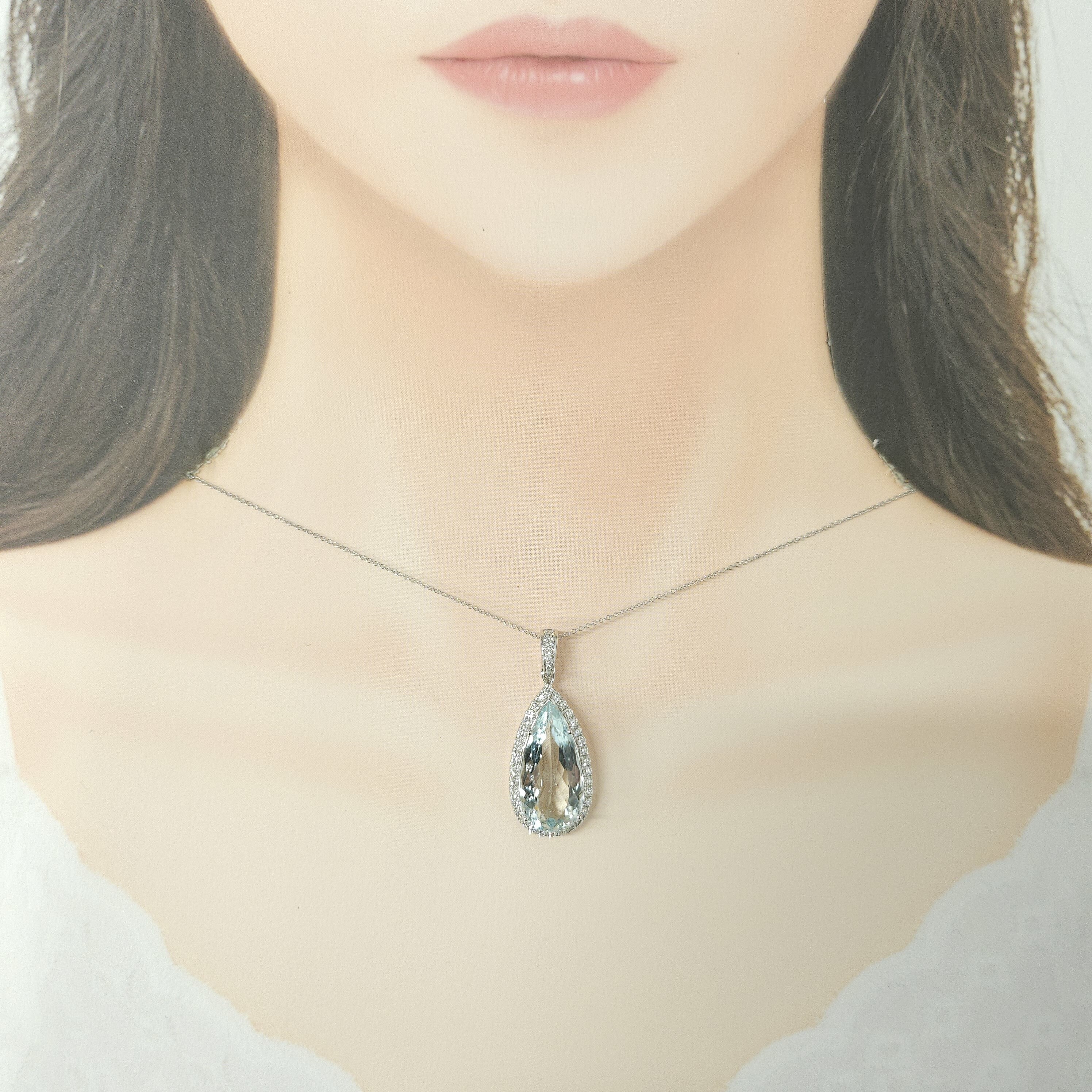 18K White Gold 10.11ct Aquamarine and Diamond Pendant