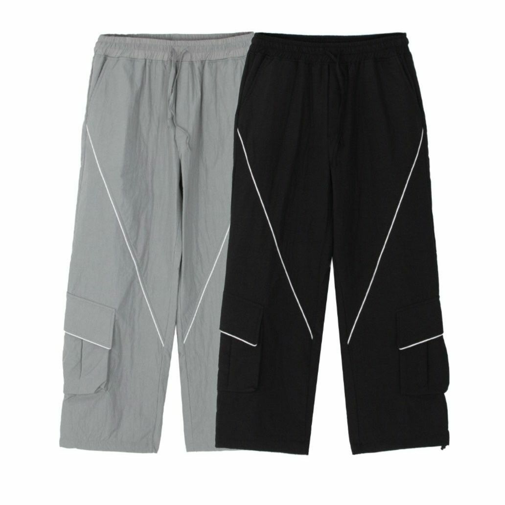 白線條可束腳工裝鬆身褲(有內層) P2735