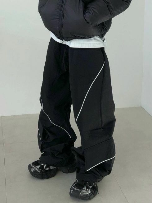 白線條可束腳工裝鬆身褲(有內層) P2735