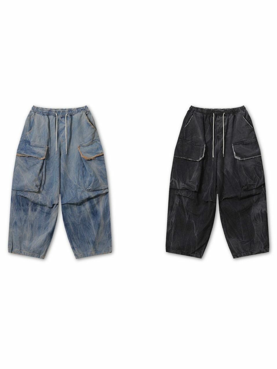 紮染工裝鬆身牛仔褲 P2724