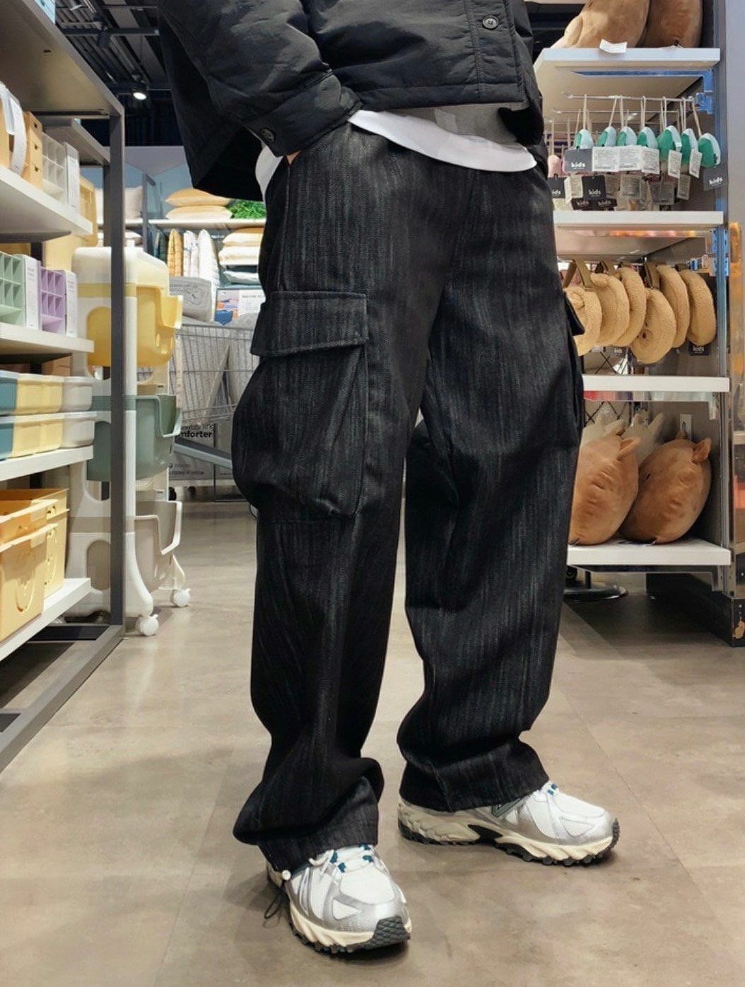 條紋可束腳工裝鬆身褲 P2730