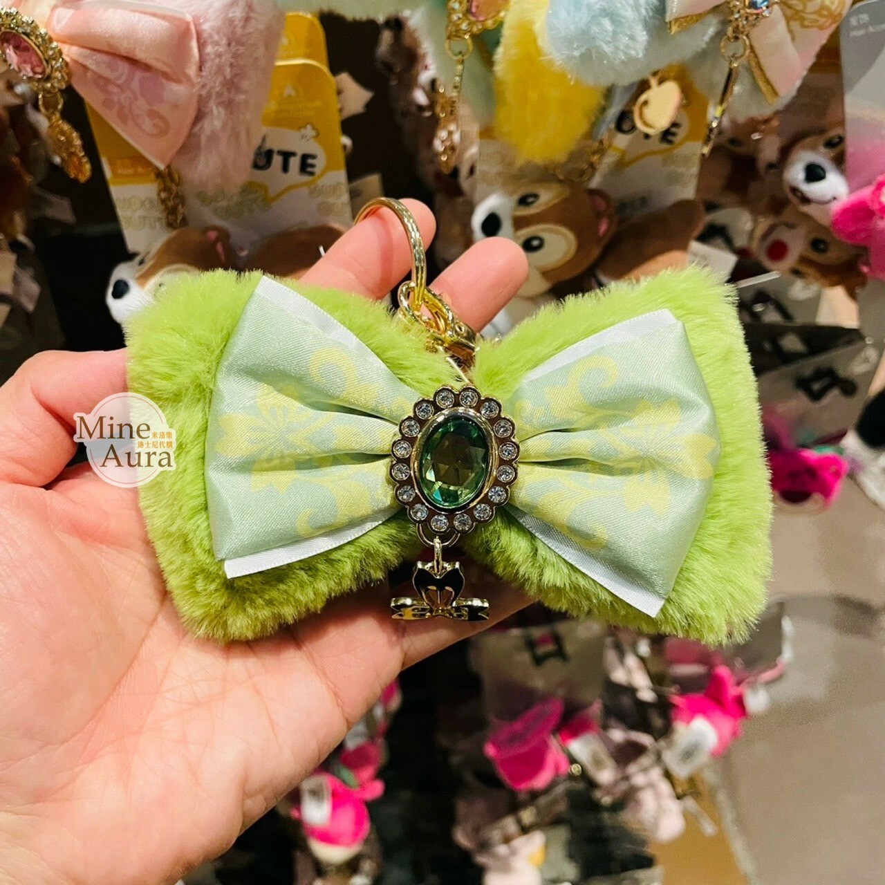 (限時特價) 奇妙仙子 Tinker Bell 亮鑽寶石 絨毛 毛毛 蝴蝶結造型 鑰匙圈 吊飾 小飛俠 彼得潘 Peter Pan -上海迪士尼樂園